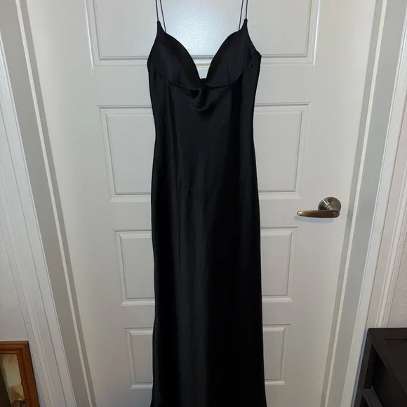 Zara Black Satin Cami Dress with Spaghetti Straps - Picture 2 of 4